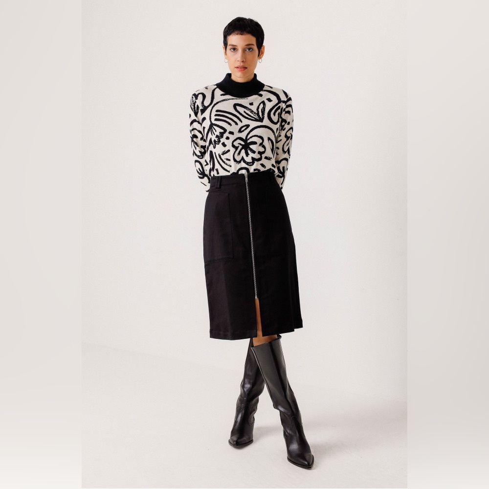 SKFK Aldaia Black Zipper Organic Cotton Skirt | EU 38 US 6